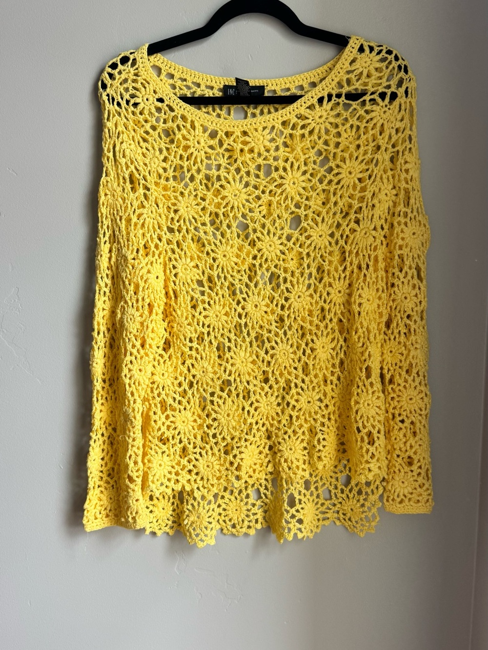 Yellow Crochet Knit Sweater Boho Festival Beach Cover Up Lightweight Top Y2K L